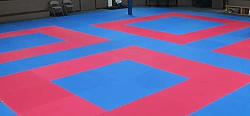 Kobo Imported Taekwondo Mats, Karate Training Gym Mat Interlocking Tile Reversible 25mm Thickness (4 Tiles), Red/Blue