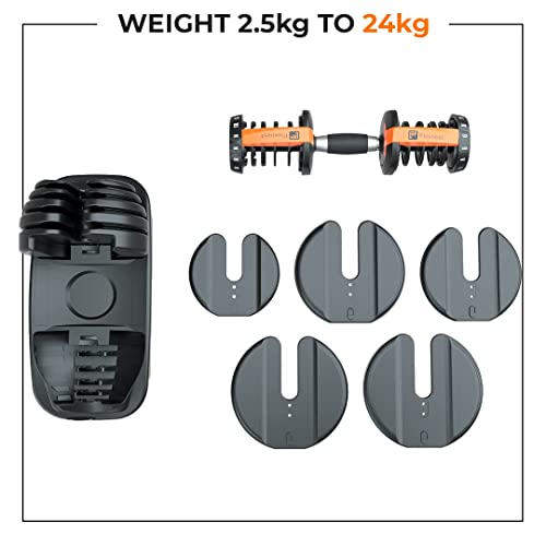 Flexnest Adjustable Iron Dumbbells Set, Designed-in-Germany, Easy Weight Adjustment (2.5Kg-24Kg), Home Workout, Gym Exercise Set For Men & Women, 24Kg, Set of 2 (Black)