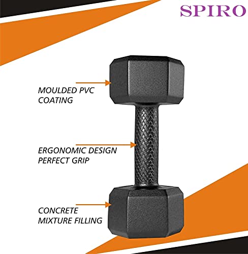 SPIRO PVC Dumbbells Pack Of 2 For Home Gym Equipment |Gym Exercise|Home Workout | Fitness Kit|Dumbbells Weights For Whole Body Workout, 2 Kg,Black