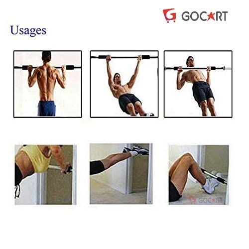 GOCART WITH G LOGO Nonslip Carbon Steel Doorway Gym Bar, Pull-up Bar for Home, Mountable, Adjustable In length, (Black, Size 63-95) (Black)