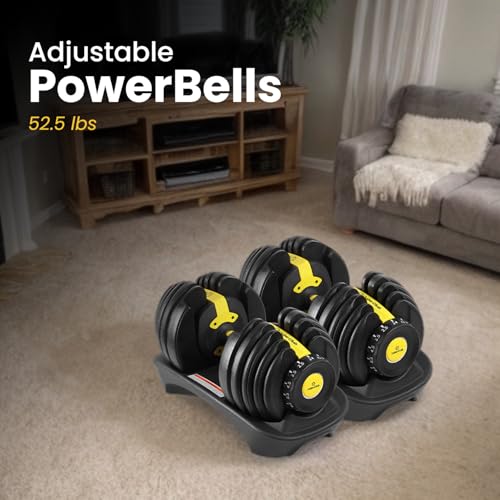 The Cube Club PowerBells 5lbs - 52.5lbs | 2 x Adjustable Dumbbells for Men & Women for Fitness and Home Workout (2.5kg to 24kg) | Designed In USA | Alloy Steel & Plastic | Black