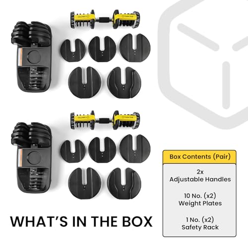 The Cube Club PowerBells 5lbs - 52.5lbs | 2 x Adjustable Dumbbells for Men & Women for Fitness and Home Workout (2.5kg to 24kg) | Designed In USA | Alloy Steel & Plastic | Black