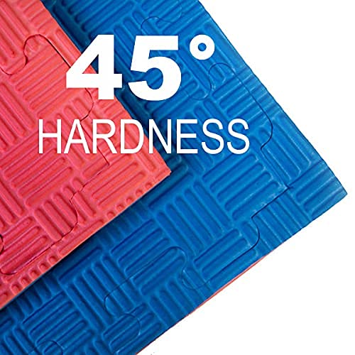 Kobo Imported Taekwondo Mats, Karate Training Gym Mat Interlocking Tile Reversible 25mm Thickness (4 Tiles), Red/Blue