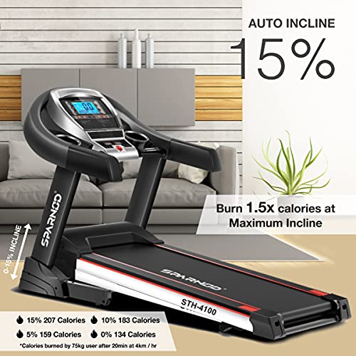 SPARNOD FITNESS STH-4100 (4.5HP Peak) Automatic and Foldable Treadmill with Auto-Incline for Home Use (Free Installation Service)