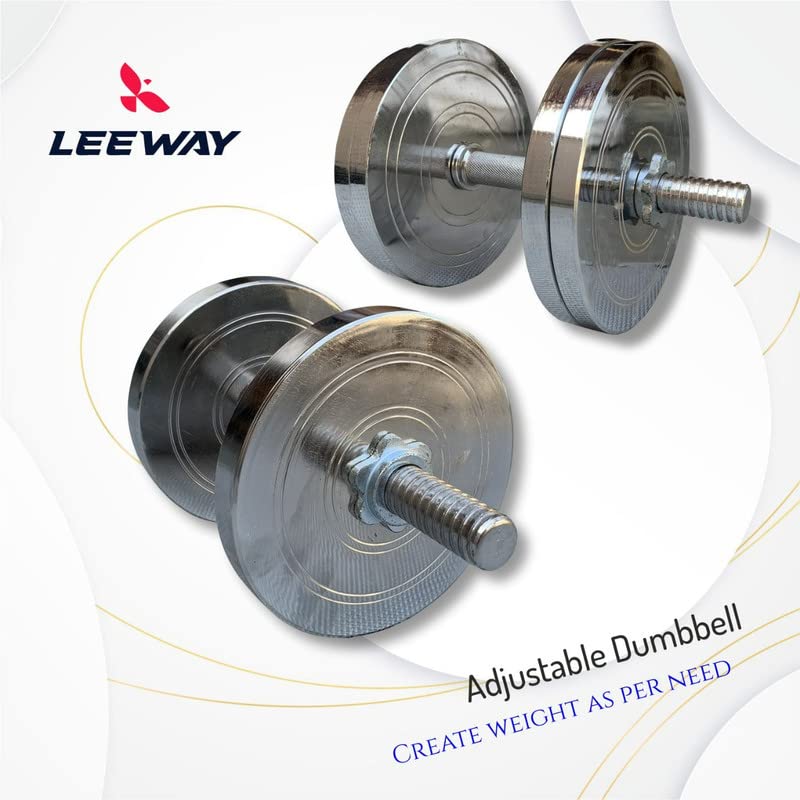 LEEWAY Steel Weight Plates Dumbbell Set 20 Kg; Home Gym Dumbbell Combo; Chrome Plated Steel Weight; Chrome Gym/Home Weight| Steel Dumbbell Equipment| Steel Plate Adjustable Dumbbells, Alloy Steel