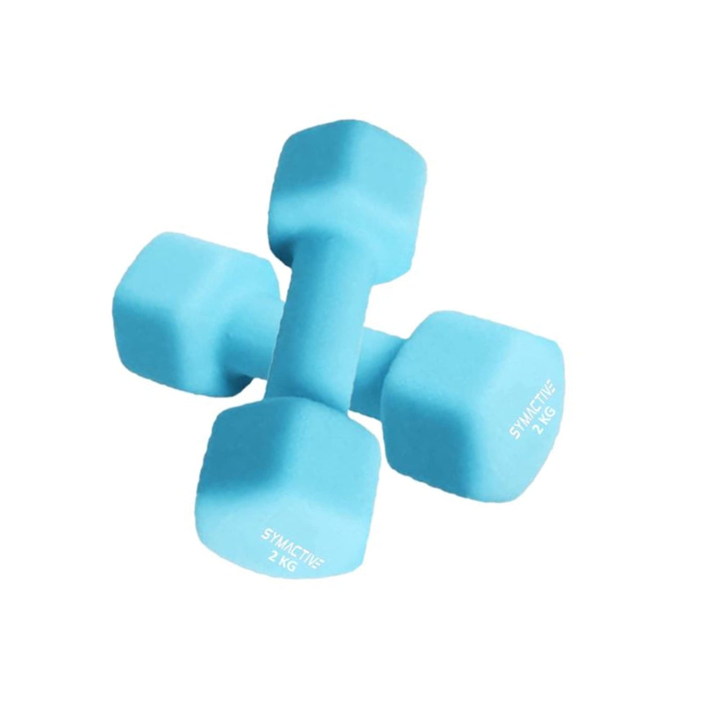 Amazon Brand - Symactive Neoprene Coated Fixed Dumbbell for Gym Exercises, Set of 2, 2 Kg, Light Blue