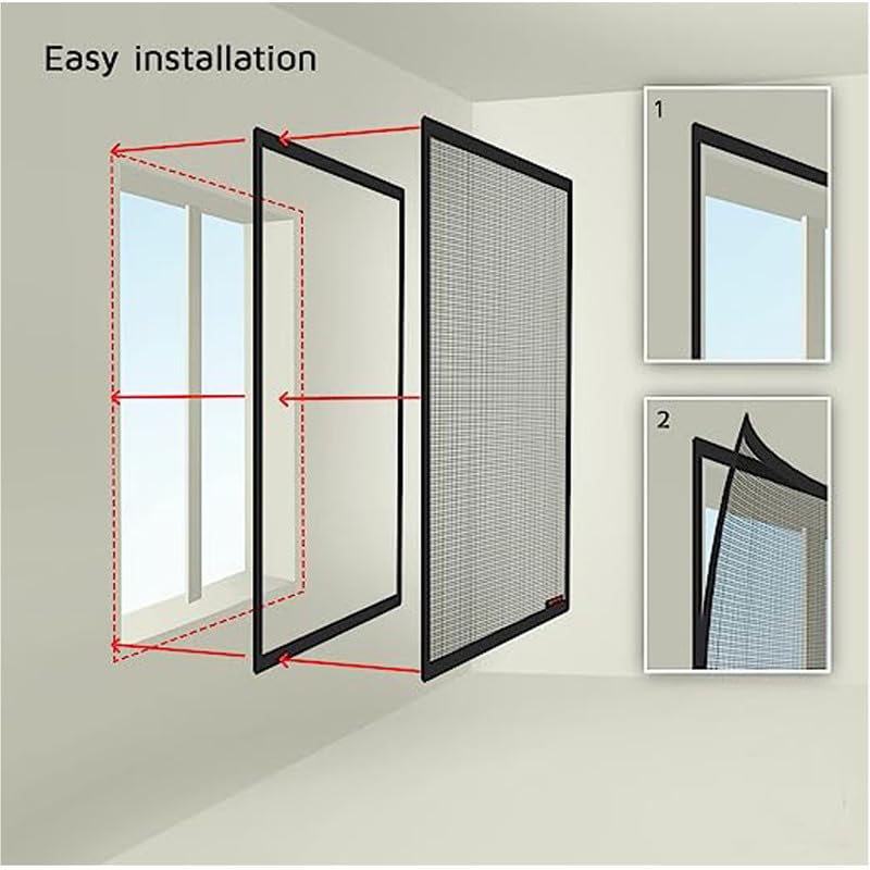 Autarky Fiberglass Mosquito Net for Window (Size- 13 Inch x 24 Inch / 33cm x 61cm) 120GSM Pre-Stitched & Strong Self-Adhesive Hook Tape Color - Grey