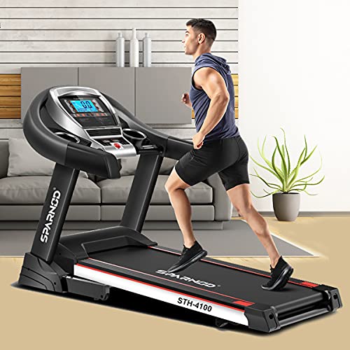 SPARNOD FITNESS STH-4100 (4.5HP Peak) Automatic and Foldable Treadmill with Auto-Incline for Home Use (Free Installation Service)