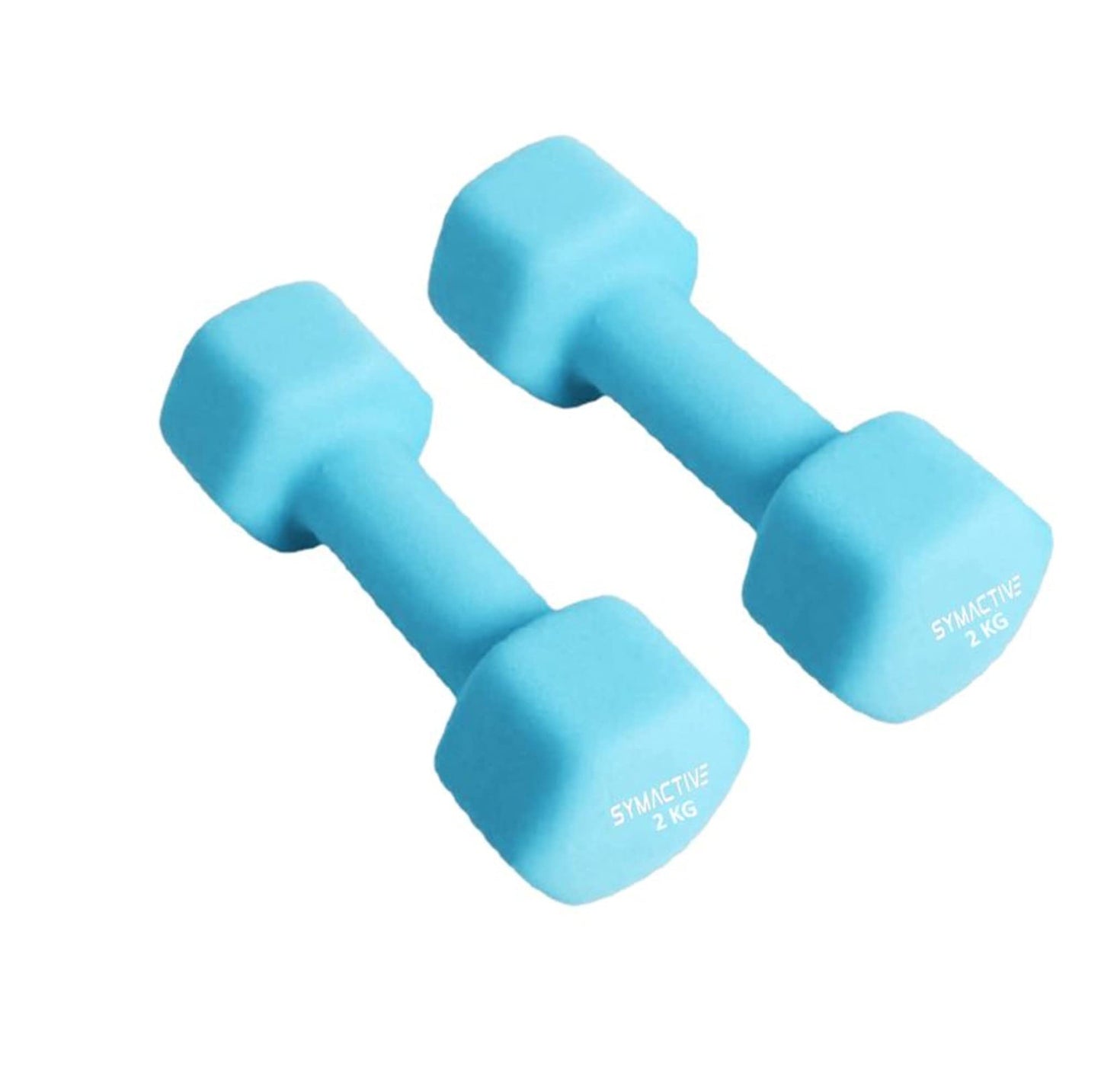 Amazon Brand - Symactive Neoprene Coated Fixed Dumbbell for Gym Exercises, Set of 2, 2 Kg, Light Blue