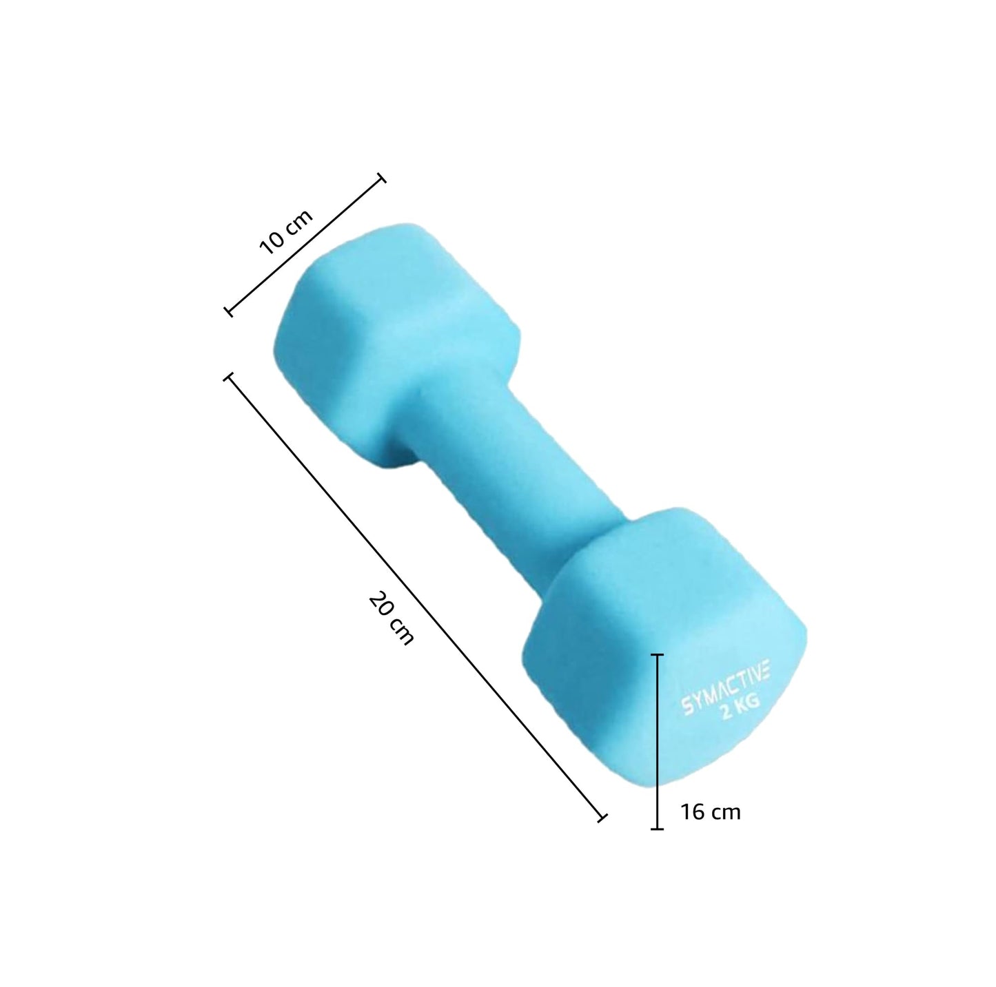 Amazon Brand - Symactive Neoprene Coated Fixed Dumbbell for Gym Exercises, Set of 2, 2 Kg, Light Blue