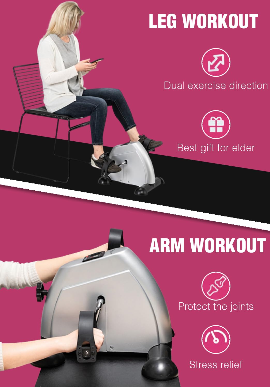 Voroly Portable Under Desk Bike Pedal Exerciser Cycle for Adults & Seniors Physical Therapy Workout Equipment (VR-70MINIBIK-SILVER)