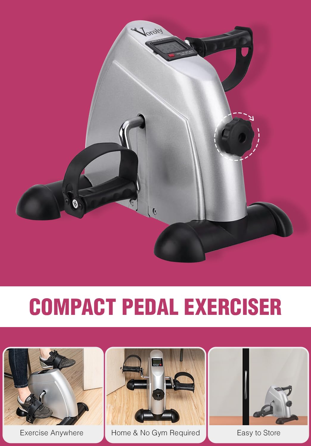 Voroly Portable Under Desk Bike Pedal Exerciser Cycle for Adults & Seniors Physical Therapy Workout Equipment (VR-70MINIBIK-SILVER)