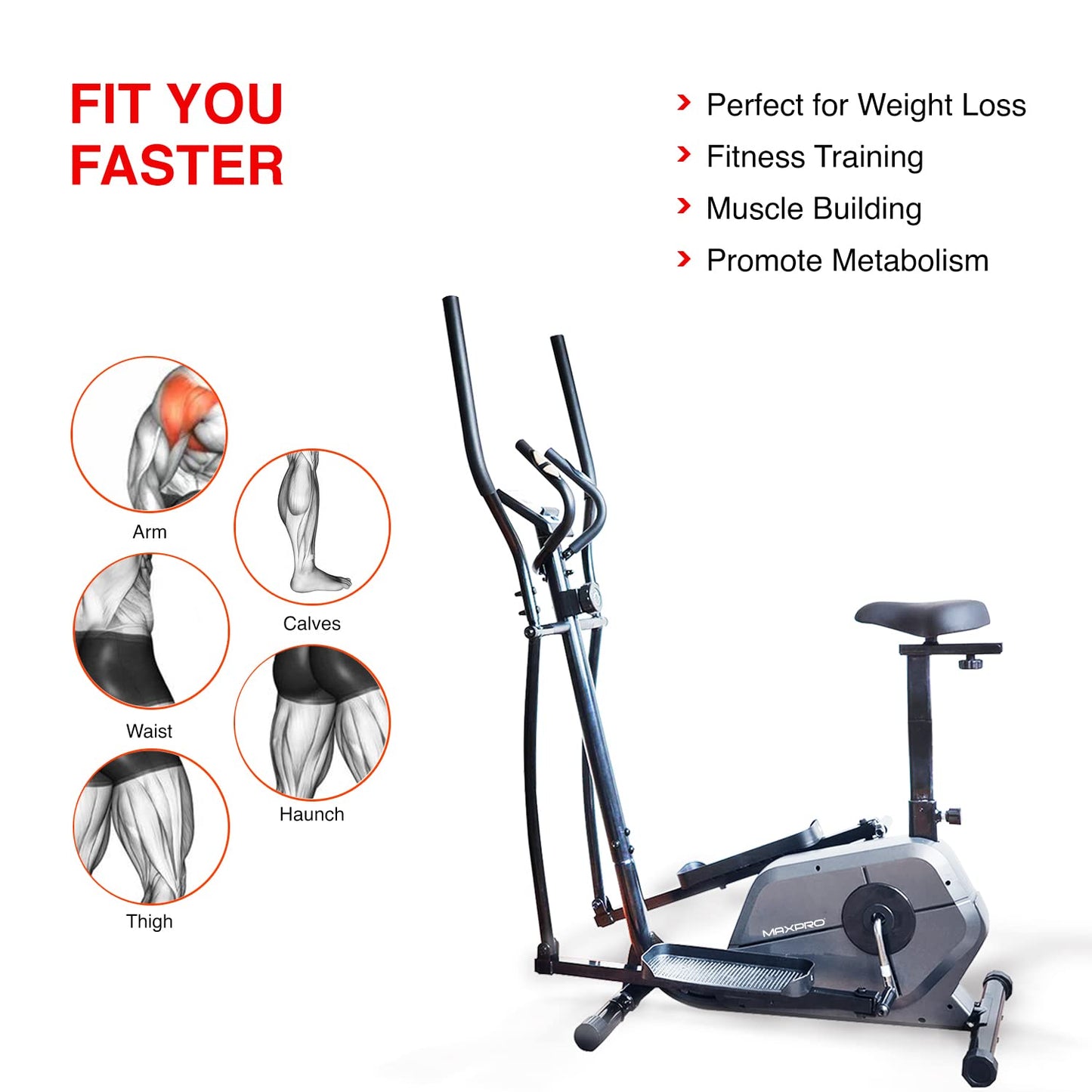 WELCARE Maxpro Mp 6066 Elliptical Cross Trainer with LCD Display, Adjustable Seat, Hand Pulse Sensor, Adjustable Resistance for Home Use (DIY Installation with Video Call Assistance)