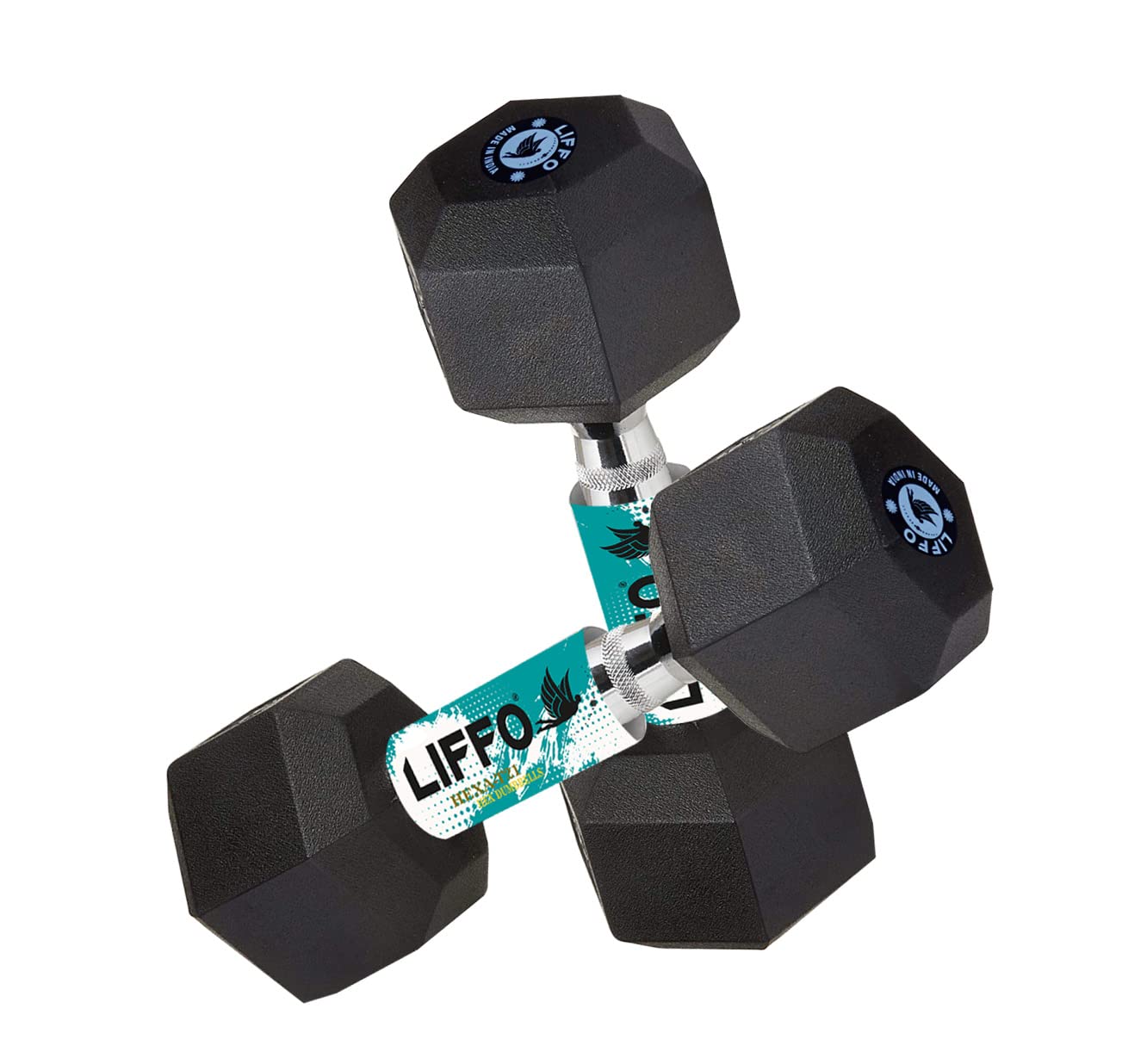 Liffo Rubber Coated Hex Dumbbells Black Rubber 2Kg,2.5Kg,3Kg,4Kg,5Kg ((2 KG x 2 PCS = 4 KG))