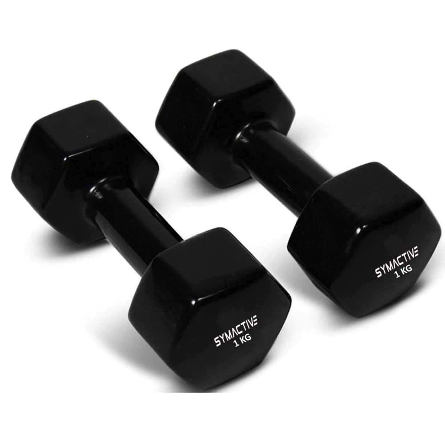 Amazon Brand - Symactive Vinyl Coated Fixed Dumbbell for Gym Exercises, Set of 2, 1 kg , Black