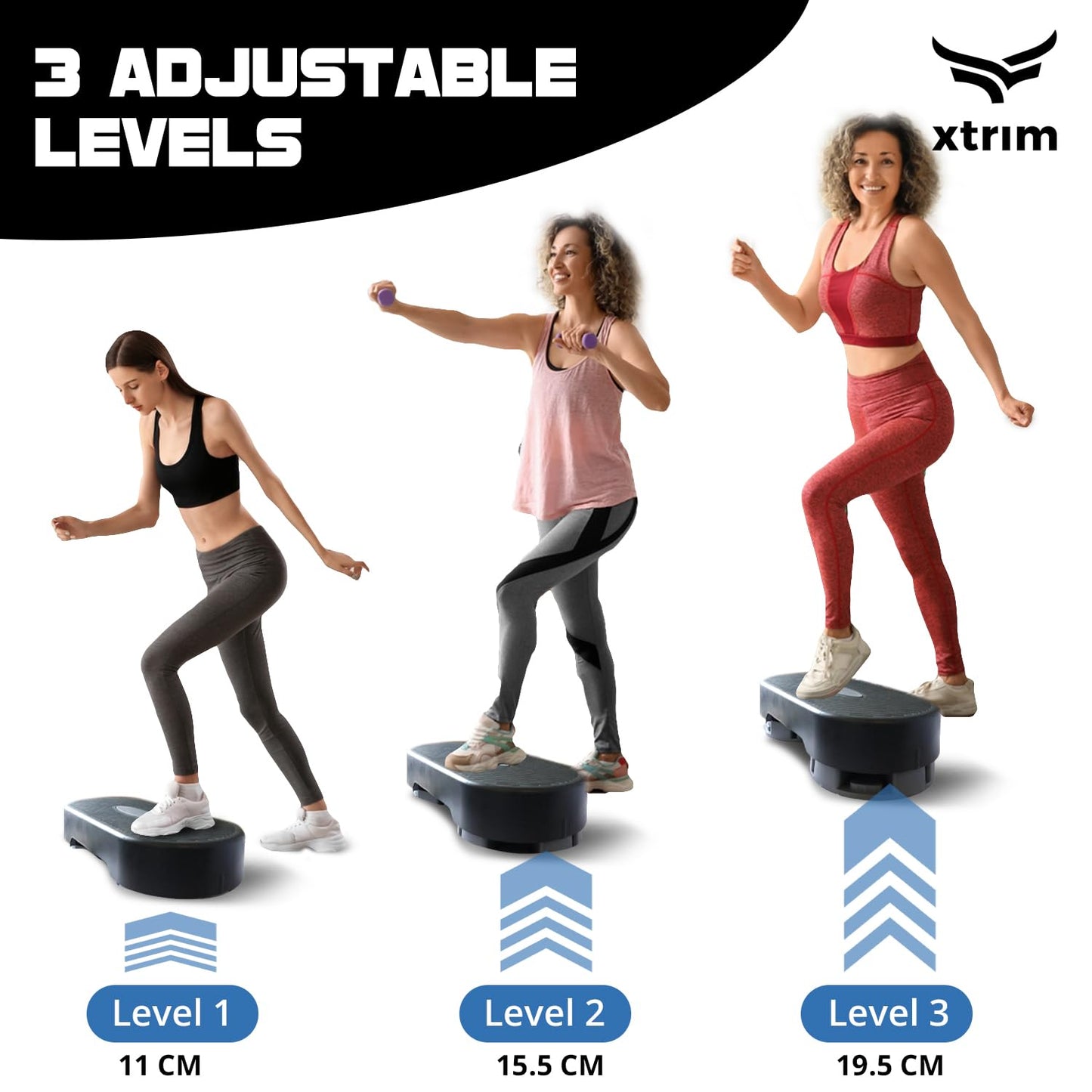 XTRIM Aerobic Stepper for Exercise at Home, Support 250kg, Exercise Equipment for Home, Cardio Equipments for Home, 2 Height Adjustment, Anti-Skid Rubber Pads & Slip-Resistant Platform (Black & Grey)