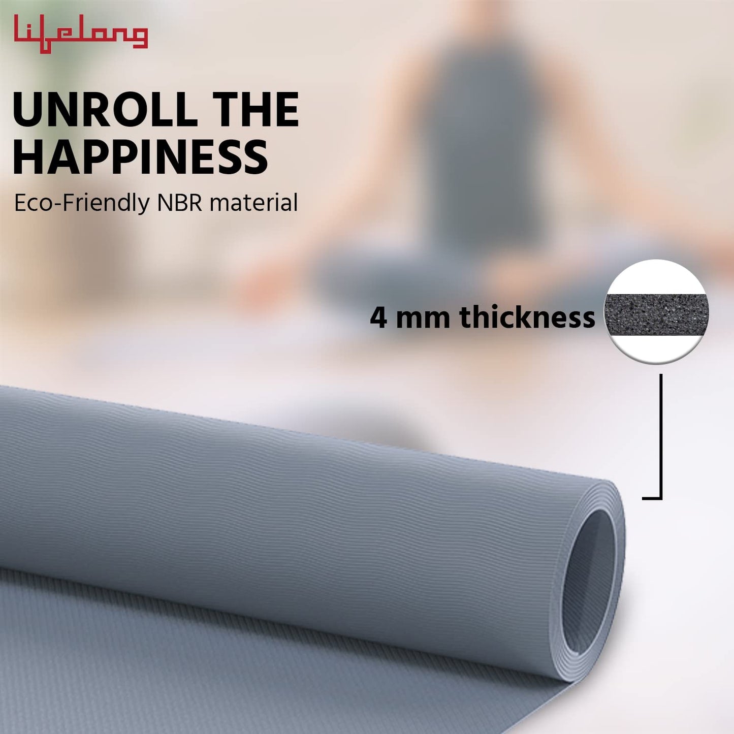 Lifelong LLYM92 Yoga mat for Women & Men EVA Material 4mm Grey Anti Slip for Gym Workout