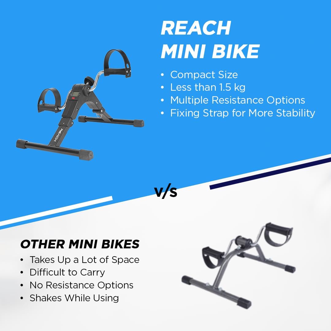 Reach Mini Bike Digital Pedal Exerciser | Home Exercise Equipment | Mini Cycle for Home Workout with Fixing Strap, Adjustable Resistance & LCD Display | for Light Exercise & Physiotherapy at Home