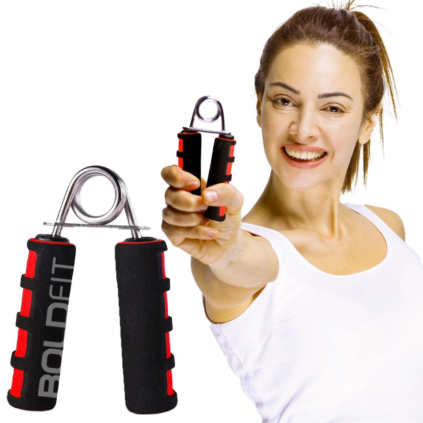 Boldfit Hand Grip Strengthener with Foam Handle, Hand Gripper for Men & Women for Gym Workout Hand Exercise Equipment to Use in Home for Forearm Exercise, Finger Exercise Power Gripper Red-Black