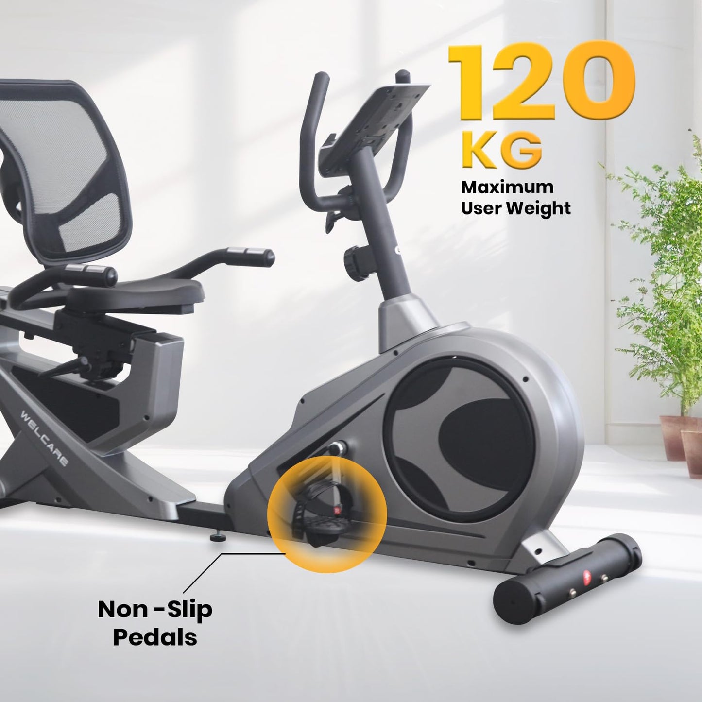 Welcare WC1588 Home Use Recumbent Exercise Bike with 10kg Fly Wheel, Adjustable Seat, 8 Level Magnetic Resistance, 120kgs Max, User Weight and LCD Display,(Free Installation Assistance)