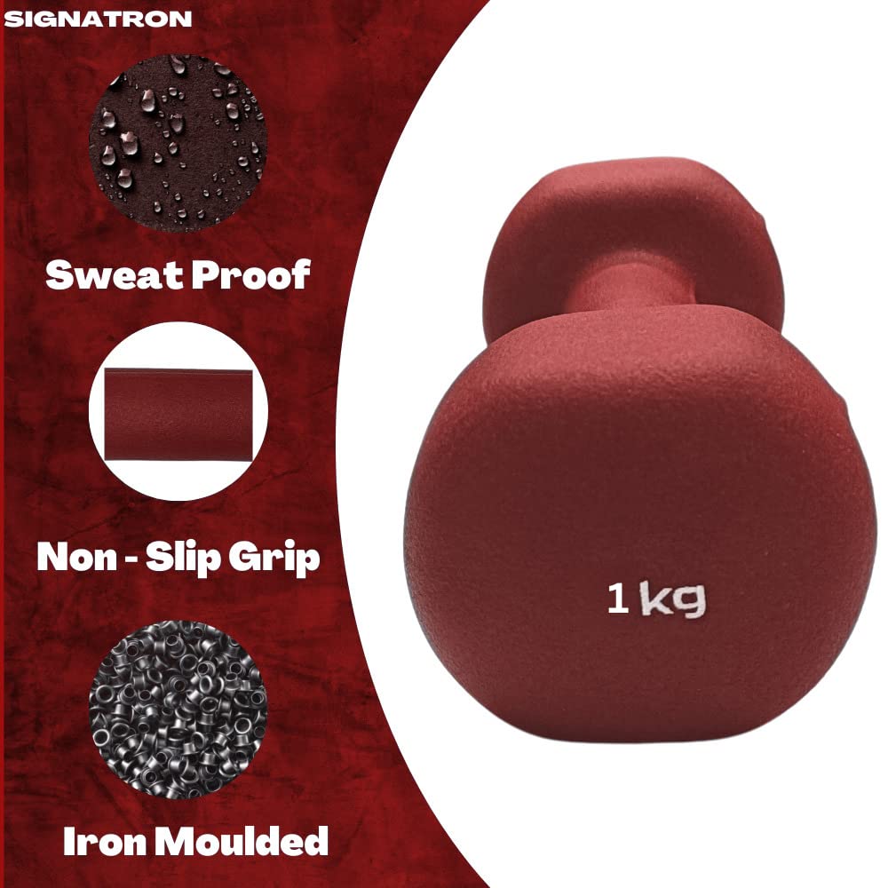 SIGNATRON Home Gym Exercise Cardio Aerobic Training Fitness Grippy Neoprene Coated Fixed Weight Dumbbell (Pair) (1 Kg x 2)