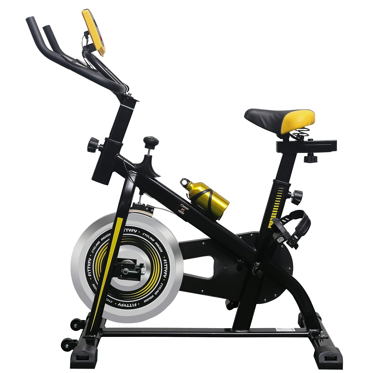 FITTYFY INALSA Spin Bike Exercise Bike FFSB 10 with 10Kg Flywheel| Adjustable Resistance, Heart Rate Sensor| Bottle & Bottle Holder| Yellow|Black