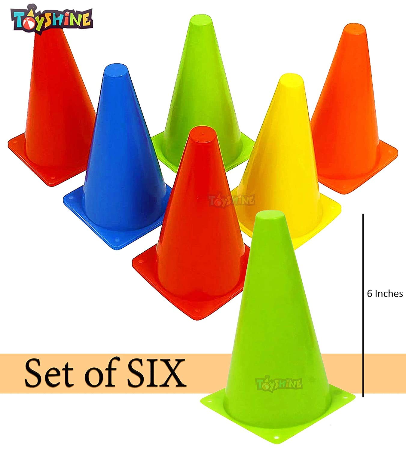 Toyshine Fitness Combo - 6 pc Stacking Cones (6 Inches), 10 Pc Space Markers and 1 Pc Agility Ladder (4 M) SSTP, PVC, Multicolour