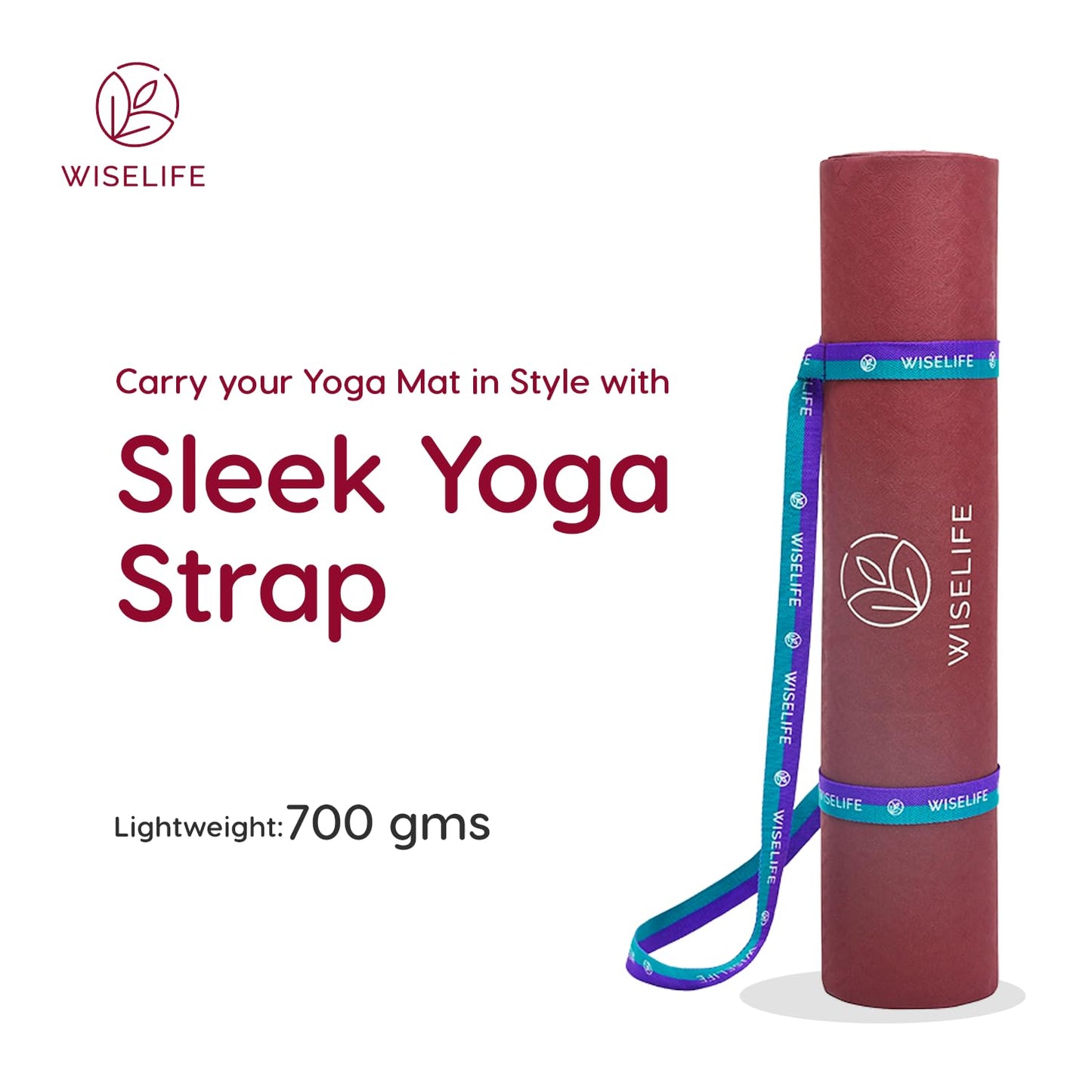 WiseLife Printed 6MM Yoga Mat + Yoga Strap For Men, Women, Kids | Anti-Slip Extra thick, long & Wide Exercise Sports Mat for Workout, Fitness, Yoga, Gym, Home & Pilates (Wine Surya Namaskar)