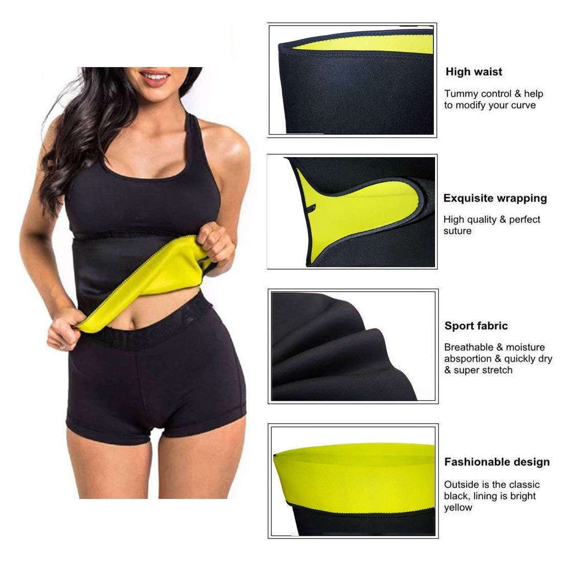 Decare® Hot Shaper Belt Non-Tearable Tummy Trimmer Slimming Belt for Men and Women (Size M, L, XL, XXL, 3XL, 4XL) (Black) (L)