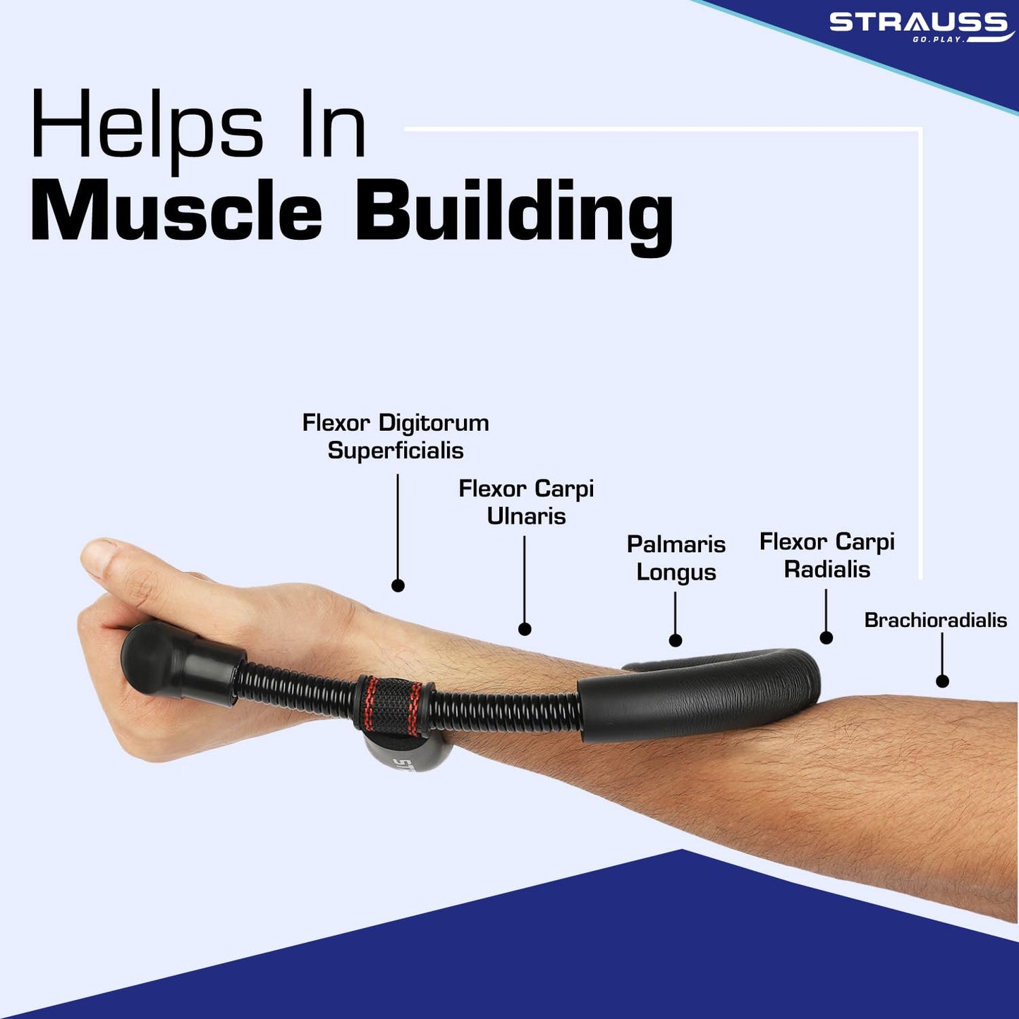 Strauss Wrist/Forearm Strengthener |Improves Grip Strength |Arm Exercise Equipment for Forearm Workout |Adjustable Resistance |Hand and Wrist Strength Trainer|Ideal for Athletes and Musicians, (Black)