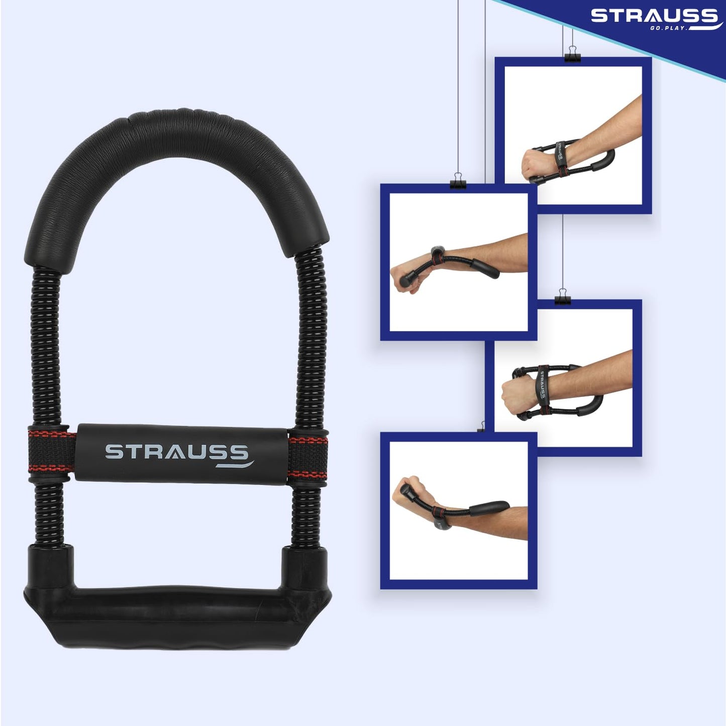 Strauss Wrist/Forearm Strengthener |Improves Grip Strength |Arm Exercise Equipment for Forearm Workout |Adjustable Resistance |Hand and Wrist Strength Trainer|Ideal for Athletes and Musicians, (Black)