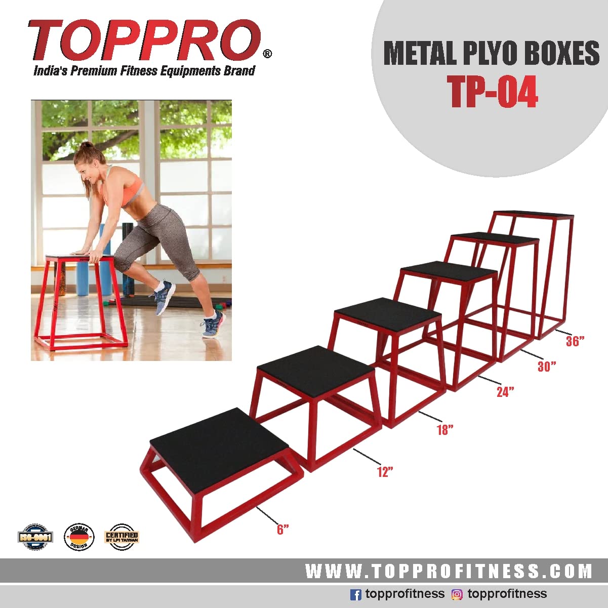 TOPPRO Fitness Metal PLYO Box 12" TP-PB-0412 | Fitness PLYO Box | PLYO Table for Jumping Exercise | PLYO Box for Home Gym Workout | German Designed | Taiwan Certified