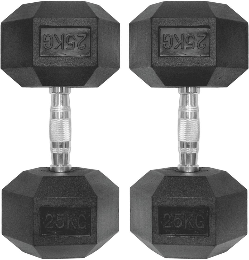 Body Maxx Hex Fixed Dumbbells 25 kg Pair, Rubber Dumbbell Set 25kg, Black Rubber Coated Dumbbells with Steel Grip Home Gym Fitness