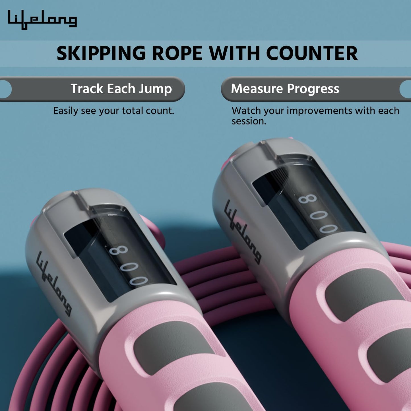 Lifelong Skipping Rope for Men, Women & Children Jump Rope with Adjustable Height (290cm) & Counter, Skipping Rope for Exercise Workout & Weight loss-PVC Skipping Rope for Kids-(Pink)