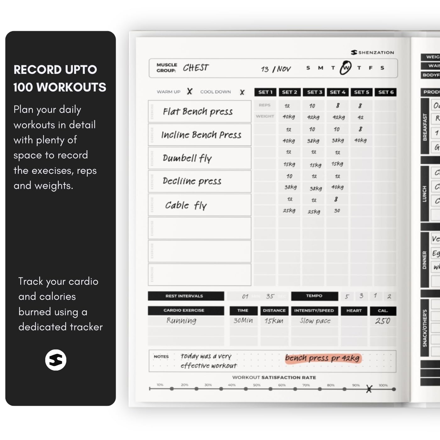 SHENZATION Fitness & Diet Planner, Workout Diet Meal Planner, Gym Log Book, Food Journal, Habit Tracker, Daily Record Fitness Journal for Men & Women, Workout Journal, Undated Dairy Planner