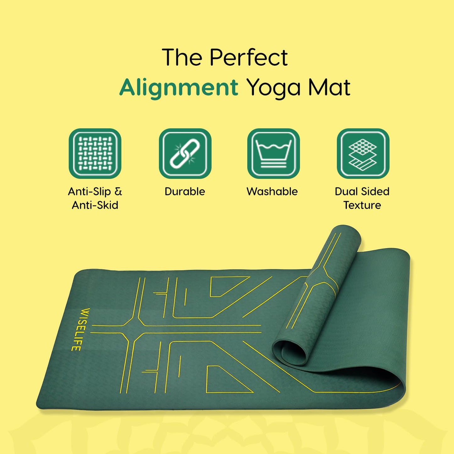 Wiselife Tru Alignment Yoga Mat + Sleek Yoga Strap For Men And Women (Probalance Tpe Material 6Mm Extra Thick Extra Long Extra Wide) (Emerald), Green