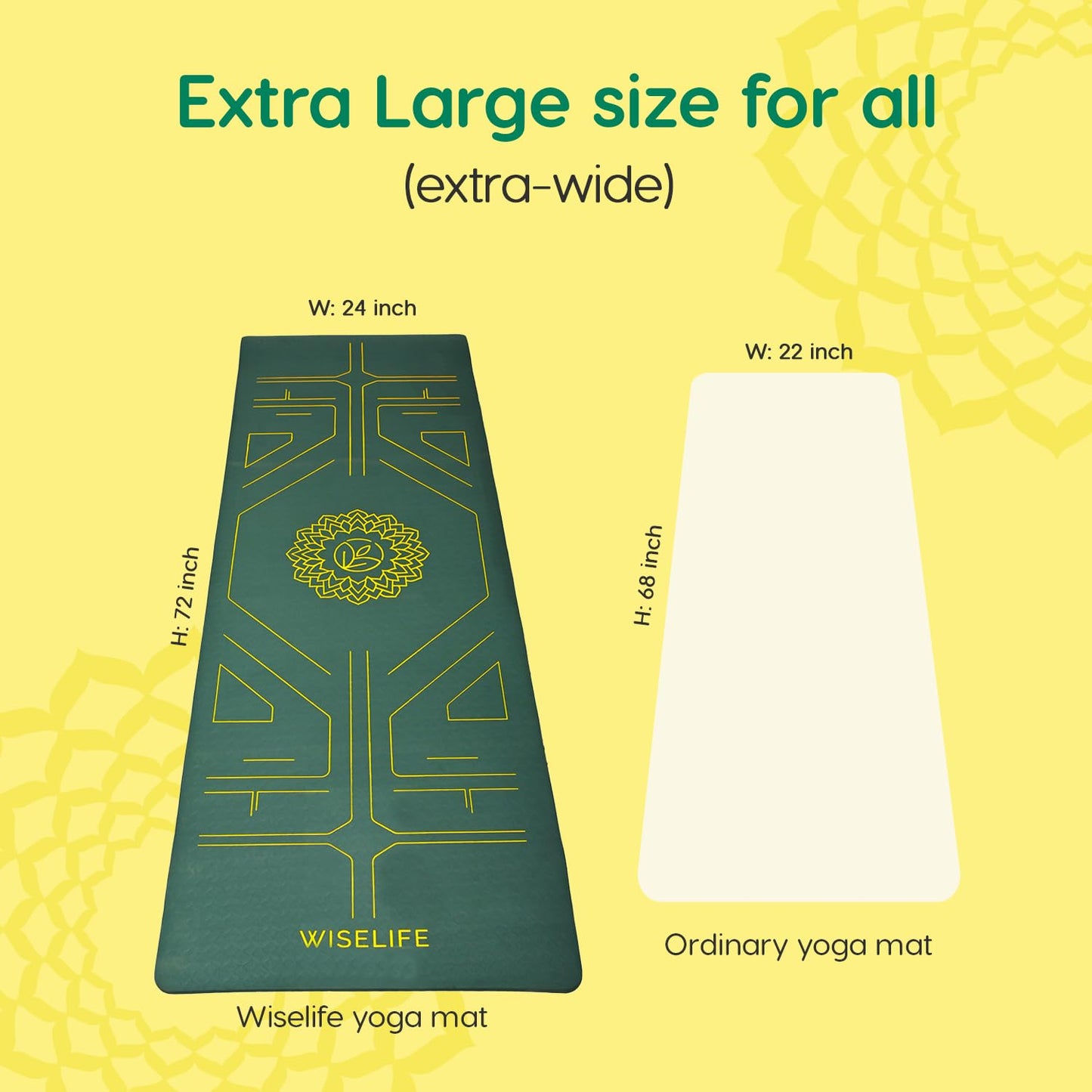 Wiselife Tru Alignment Yoga Mat + Sleek Yoga Strap For Men And Women (Probalance Tpe Material 6Mm Extra Thick Extra Long Extra Wide) (Emerald), Green