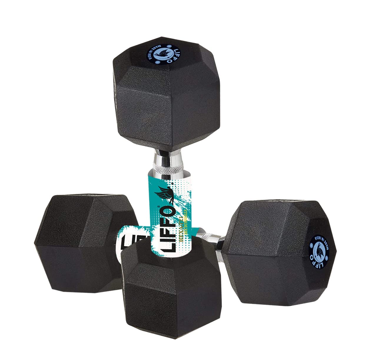 Liffo Rubber Coated Hex Dumbbells Black Rubber 2Kg,2.5Kg,3Kg,4Kg,5Kg ((2 KG x 2 PCS = 4 KG))