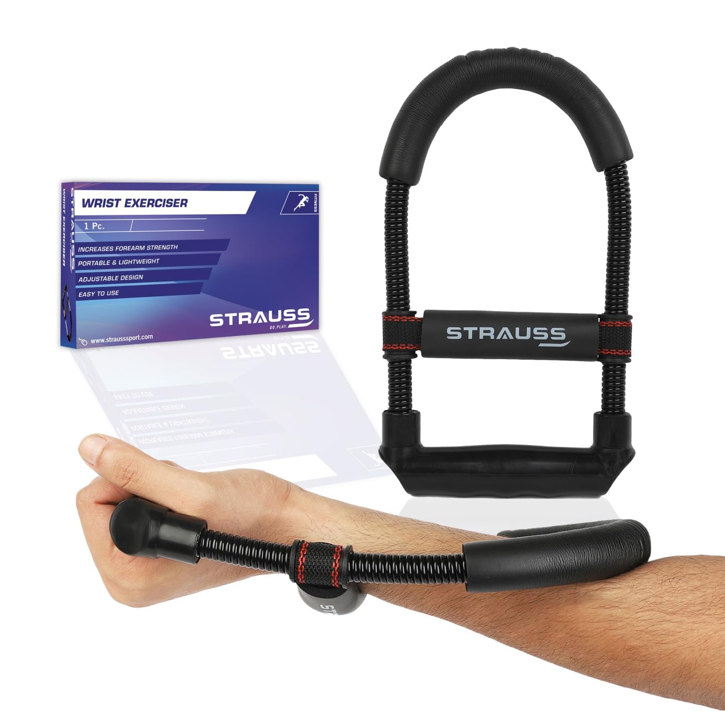 Strauss Wrist/Forearm Strengthener |Improves Grip Strength |Arm Exercise Equipment for Forearm Workout |Adjustable Resistance |Hand and Wrist Strength Trainer|Ideal for Athletes and Musicians, (Black)