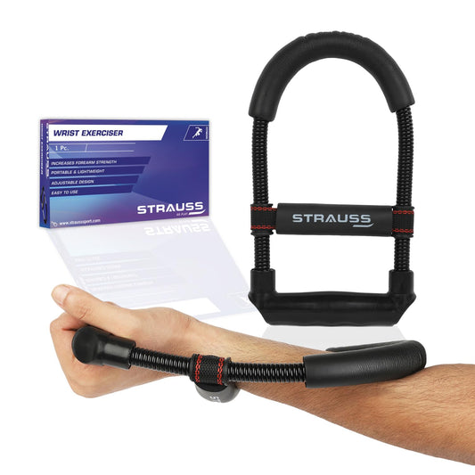 Strauss Wrist/Forearm Strengthener |Improves Grip Strength |Arm Exercise Equipment for Forearm Workout |Adjustable Resistance |Hand and Wrist Strength Trainer|Ideal for Athletes and Musicians, (Black)