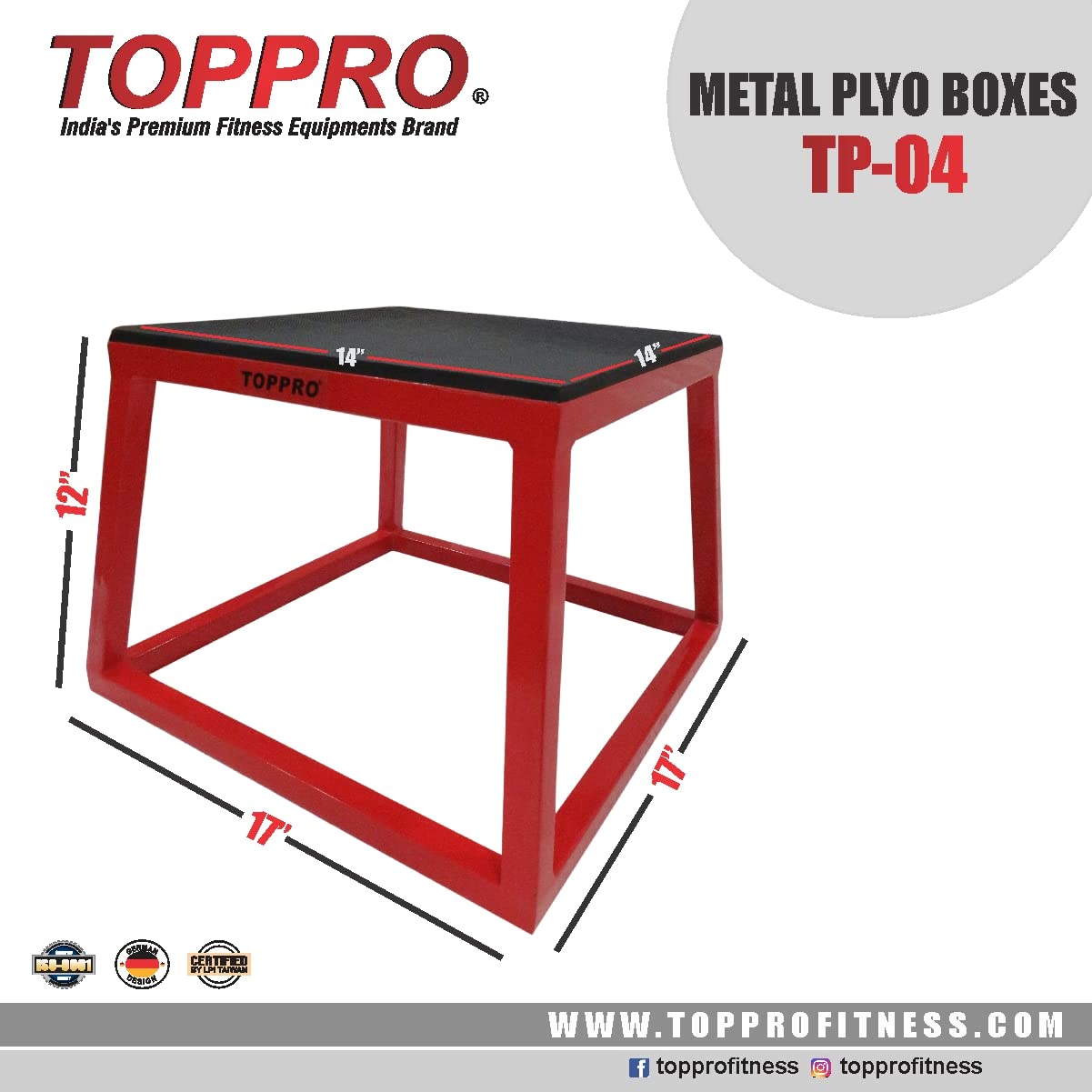 TOPPRO Fitness Metal PLYO Box 12" TP-PB-0412 | Fitness PLYO Box | PLYO Table for Jumping Exercise | PLYO Box for Home Gym Workout | German Designed | Taiwan Certified