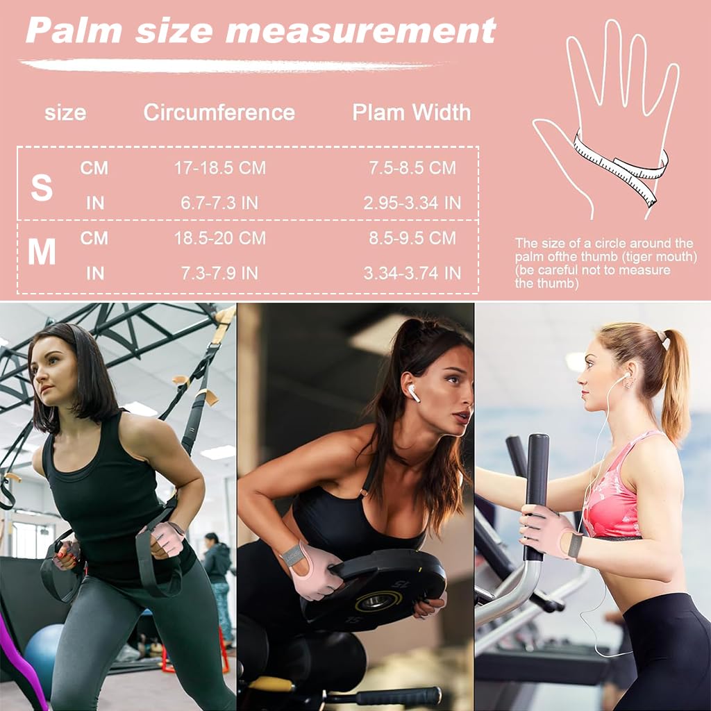 PROBEROS Plastic Women Workout Gloves Crossfit Gym With Anti Slip Silione Pad Palm Design Compression Fitness Summer Breathable Fingerless Gloves, S, Pink, Free Size