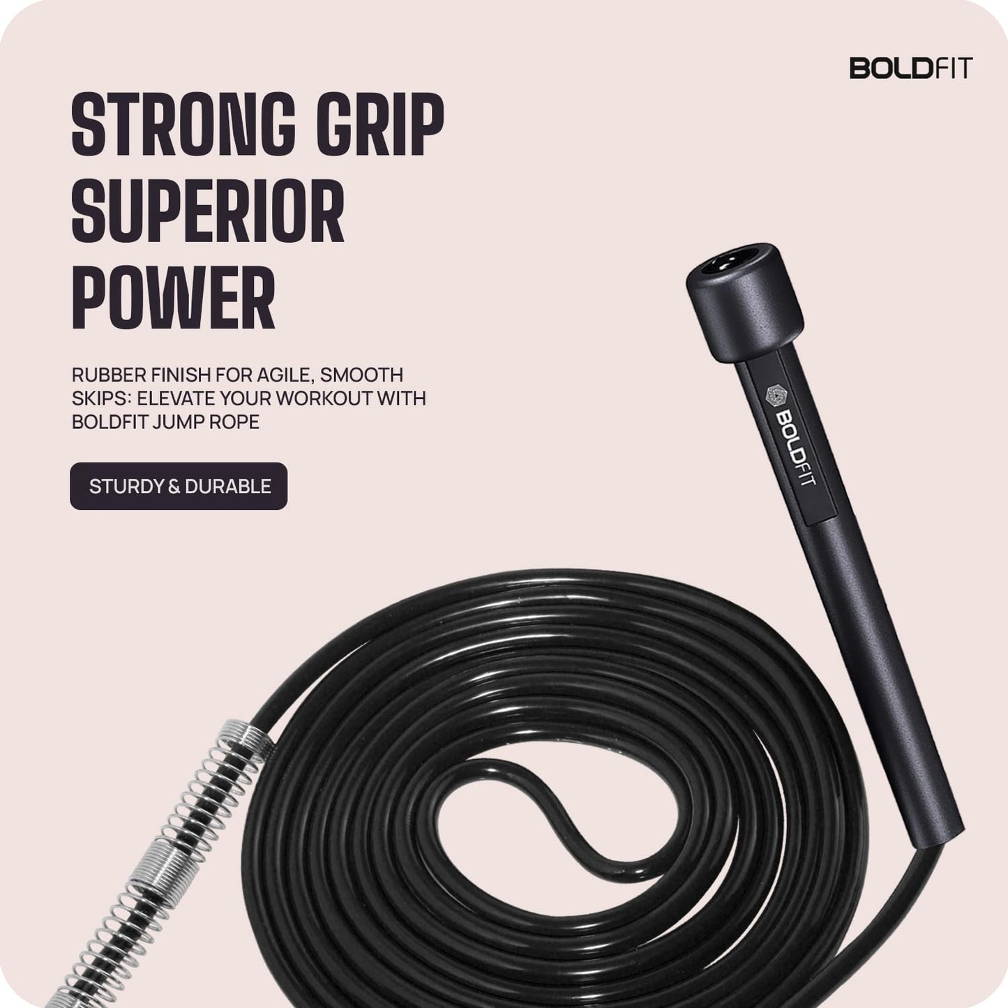 Boldfit Skipping Rope for Men and Women Jumping Rope With Adjustable Height Speed Skipping Rope for Kids, Women, Girls Rassi Jumping Men for Exercise, Gym, Sports Fitness - Black, Polyvinyl Chlorine