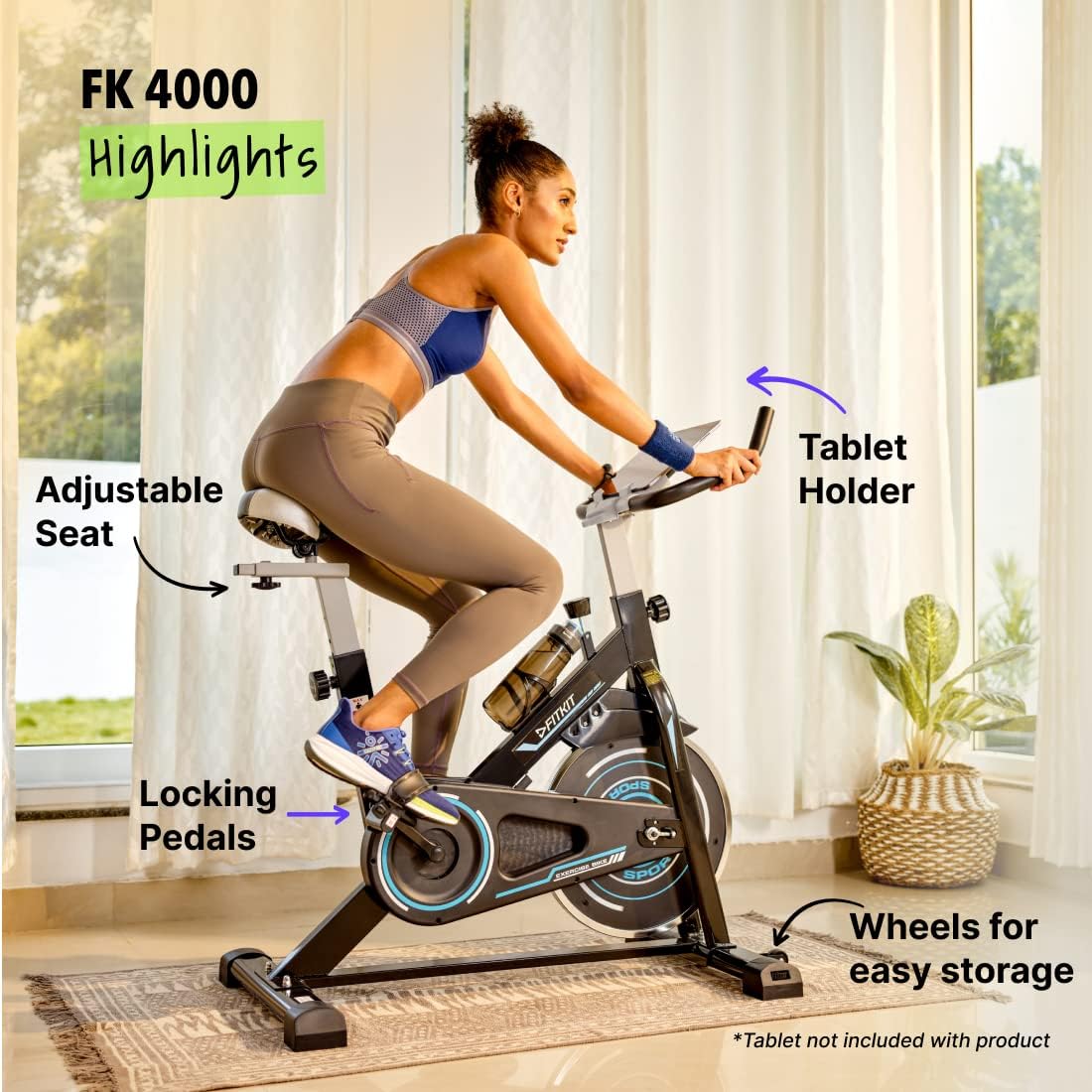 Fitkit by cult.sport FK4000 (Max Weight 120kg, Flywheel 13.22lbs) Spin Bike for Home Gym with 6 months Warranty