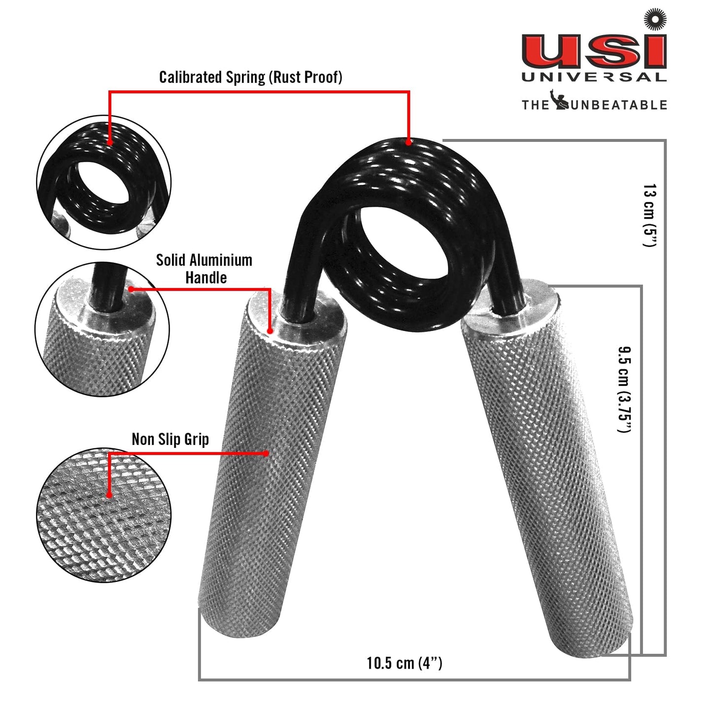 USI UNIVERSAL THE UNBEATABLE Steel Heavy Duty Hand Grip Strengthener, Wrist & Forearm Hand Exerciser, Finger Exerciser, Hand Gripper Grip Strength Trainer (Silver-200 lbs/100Kg Weight Capacity)