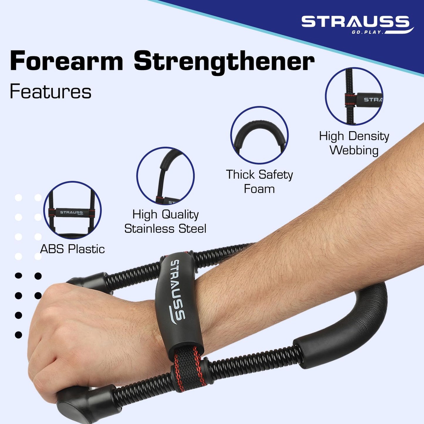 Strauss Wrist/Forearm Strengthener |Improves Grip Strength |Arm Exercise Equipment for Forearm Workout |Adjustable Resistance |Hand and Wrist Strength Trainer|Ideal for Athletes and Musicians, (Black)