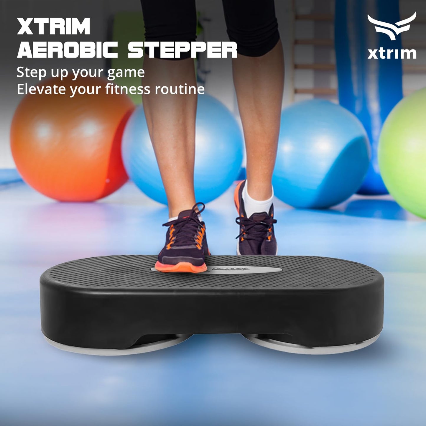 XTRIM Aerobic Stepper for Exercise at Home, Support 250kg, Exercise Equipment for Home, Cardio Equipments for Home, 2 Height Adjustment, Anti-Skid Rubber Pads & Slip-Resistant Platform (Black & Grey)