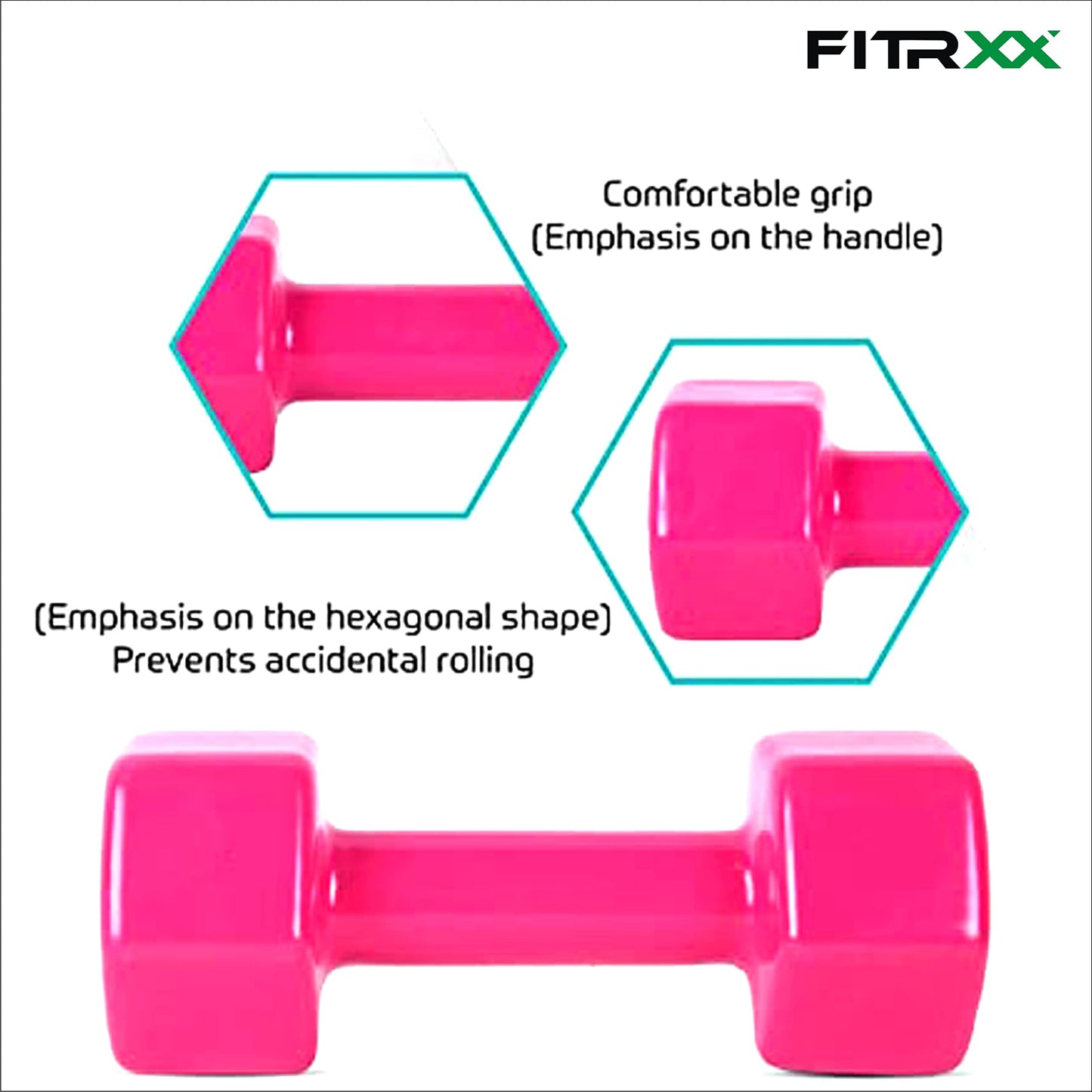 Fitrxx Vinyl Dumbbells 1 kg, 2 kg, 3 kg, 4 kg, 5 kg | Men and Women | Non-Slippery Dumbbell for Home and Gym | Full Body Workout | (Set of 2)