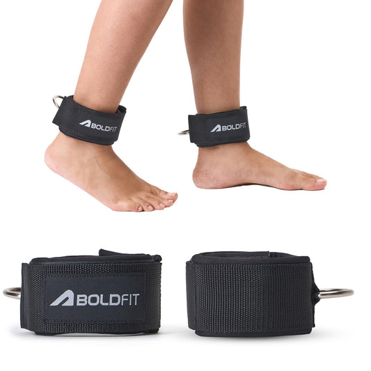 Boldfit Ankle Straps For Gym With Metal D-rings Unisex Ankle Strap For Cable Machine Exercise Padded Ankle Bands For Leg Extensions, Kickback Ankle Gym Accessories For Men Workout Neoprene 1Pair Black