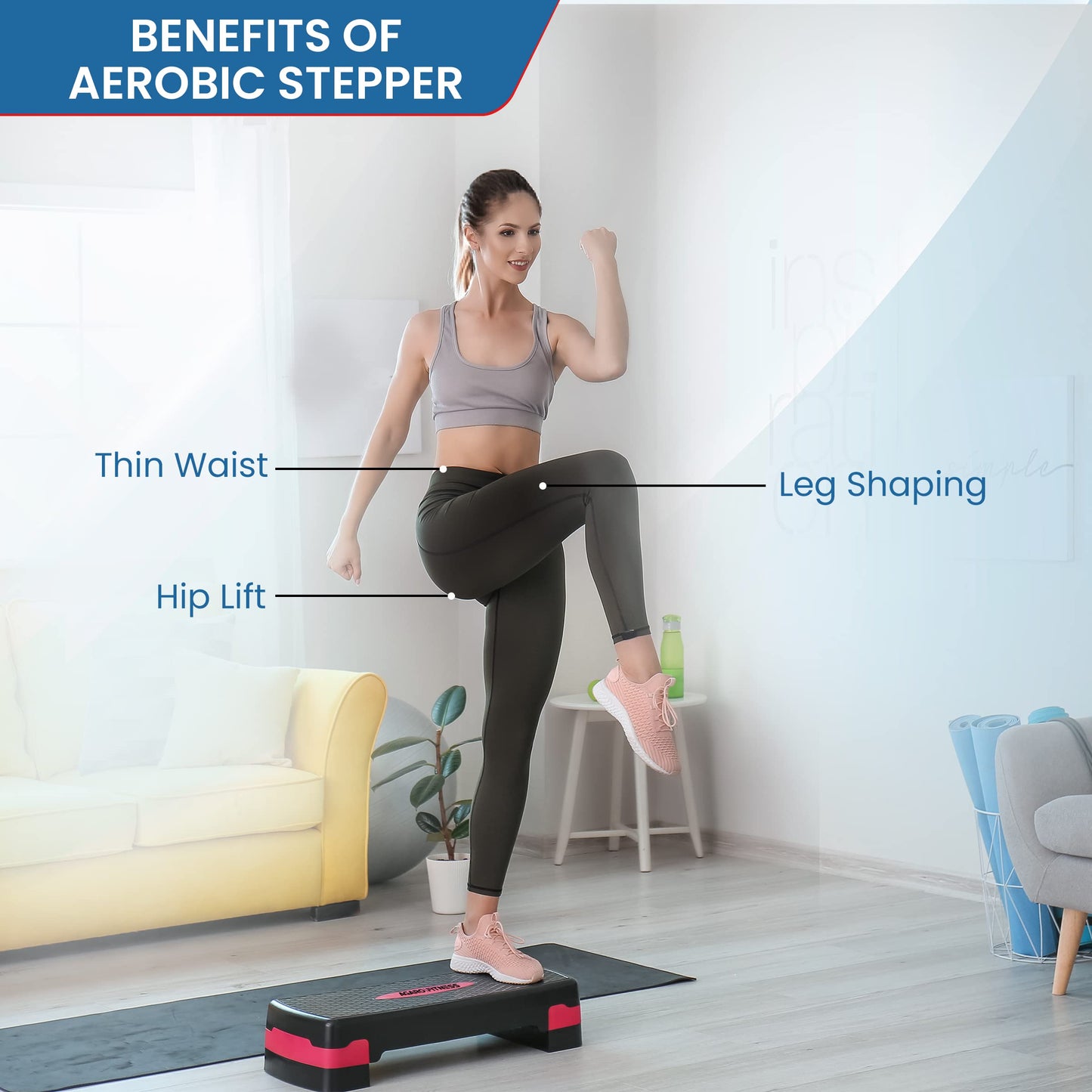 AGARO Aerobics Stepper, Adjustable Home Gym Exercise Fitness Stepper, Body Fitness, Polypropylene Material, Aerobics Stepper with 2 Height Level (10 - 15 Cm) Adjustments, Max Weight upto 200kg (Black & Red)